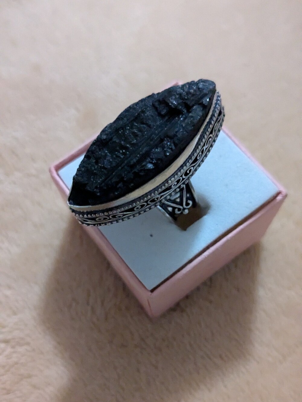 Handcrafted High-Profile Raw Black Tourmaline Ring (6)